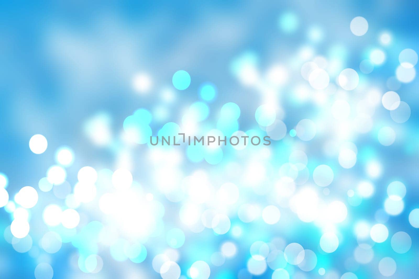 Abstract cloudy blue sky with colorful shining blur bokeh lights background. Beautiful texture.