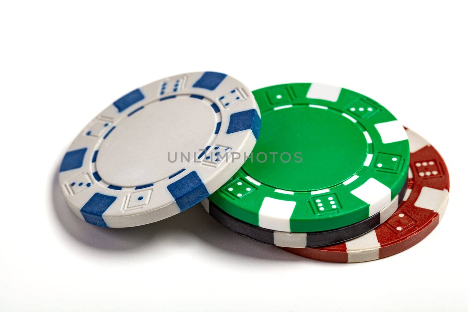 Round Colored Casino Chips Isolated on White Background