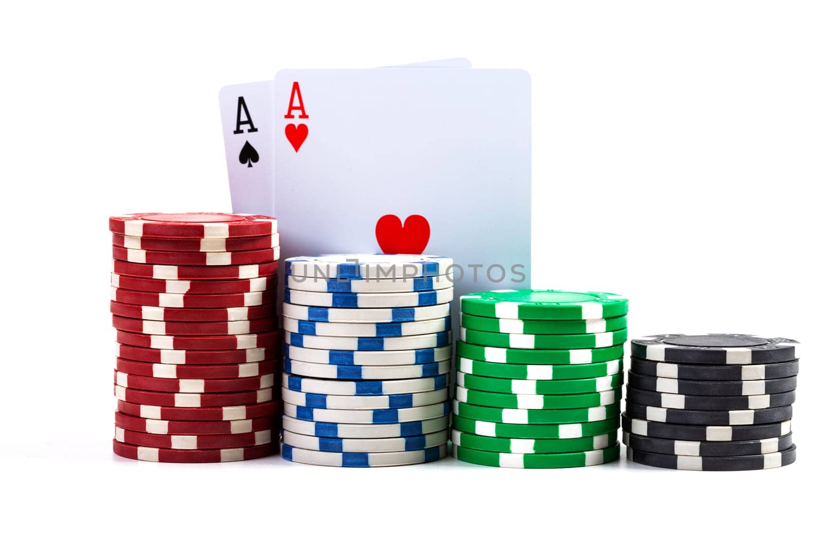 Two Aces with Casino Chips Isolated On White Background