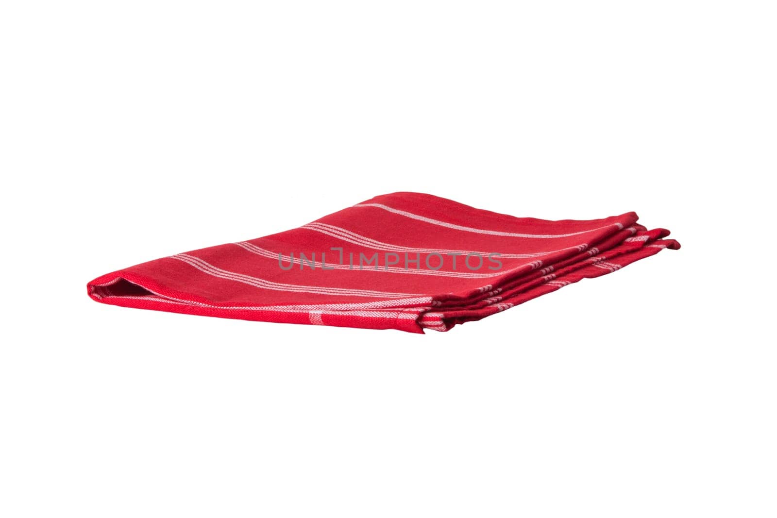 Red and white striped napkin isolated on white background. Kittchen accessories.