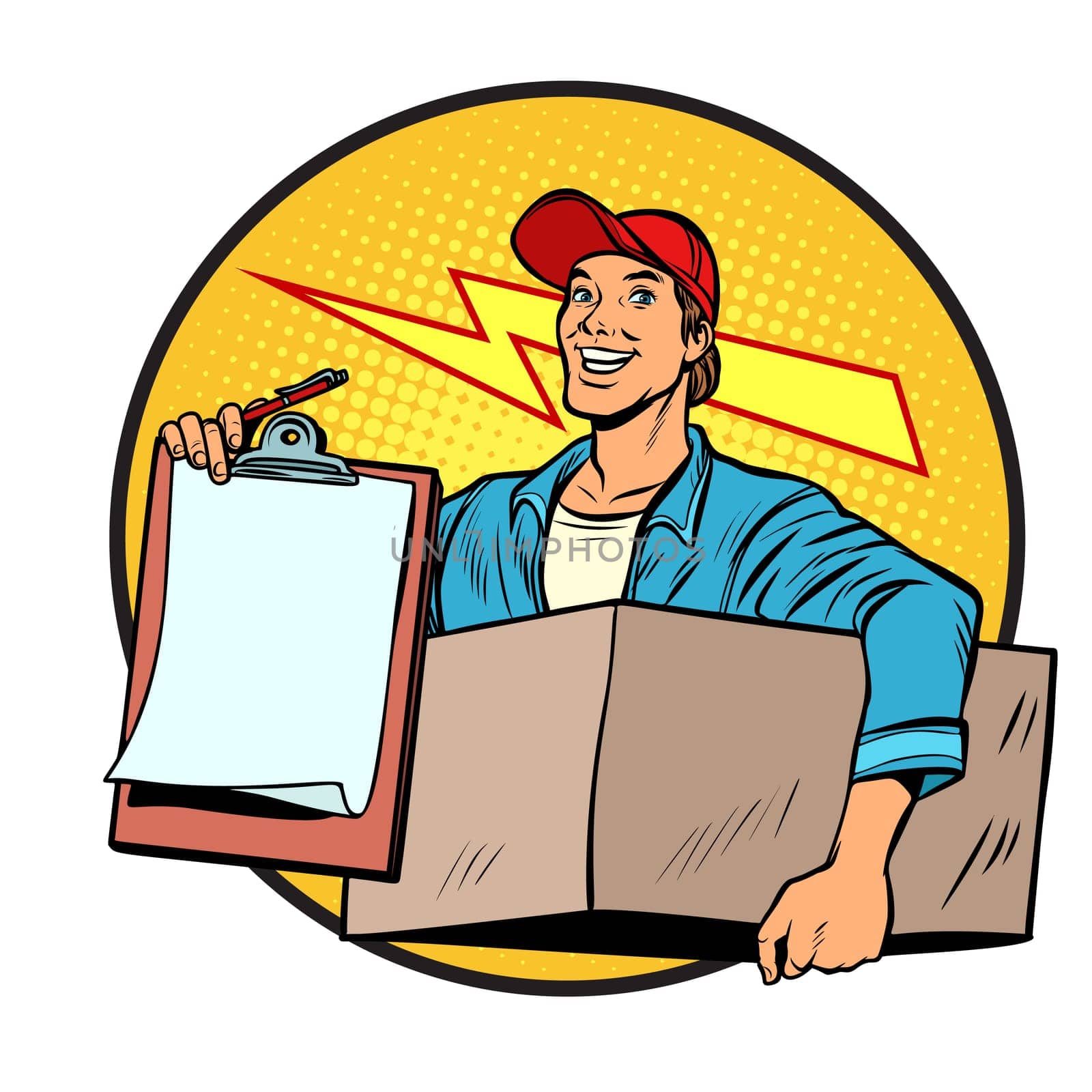 courier. Delivery of parcels and mail. Postman. Pop art retro vector illustration kitsch vintage