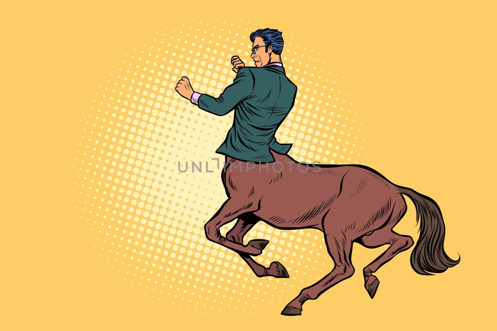 Businessman centaur ready to fight. Pop art retro vector illustration vintage kitsch