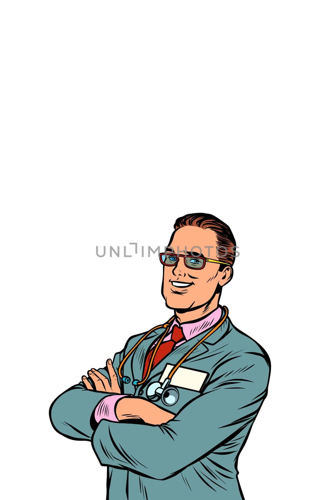 Confident businessman crossed his arms. Pop art retro vector illustration vintage kitsch