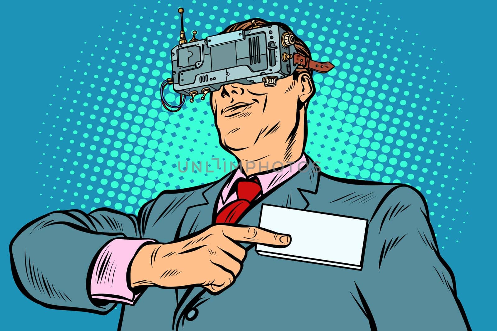 The virtual identity concept. Businessman online. Pop art retro vector illustration vintage kitsch