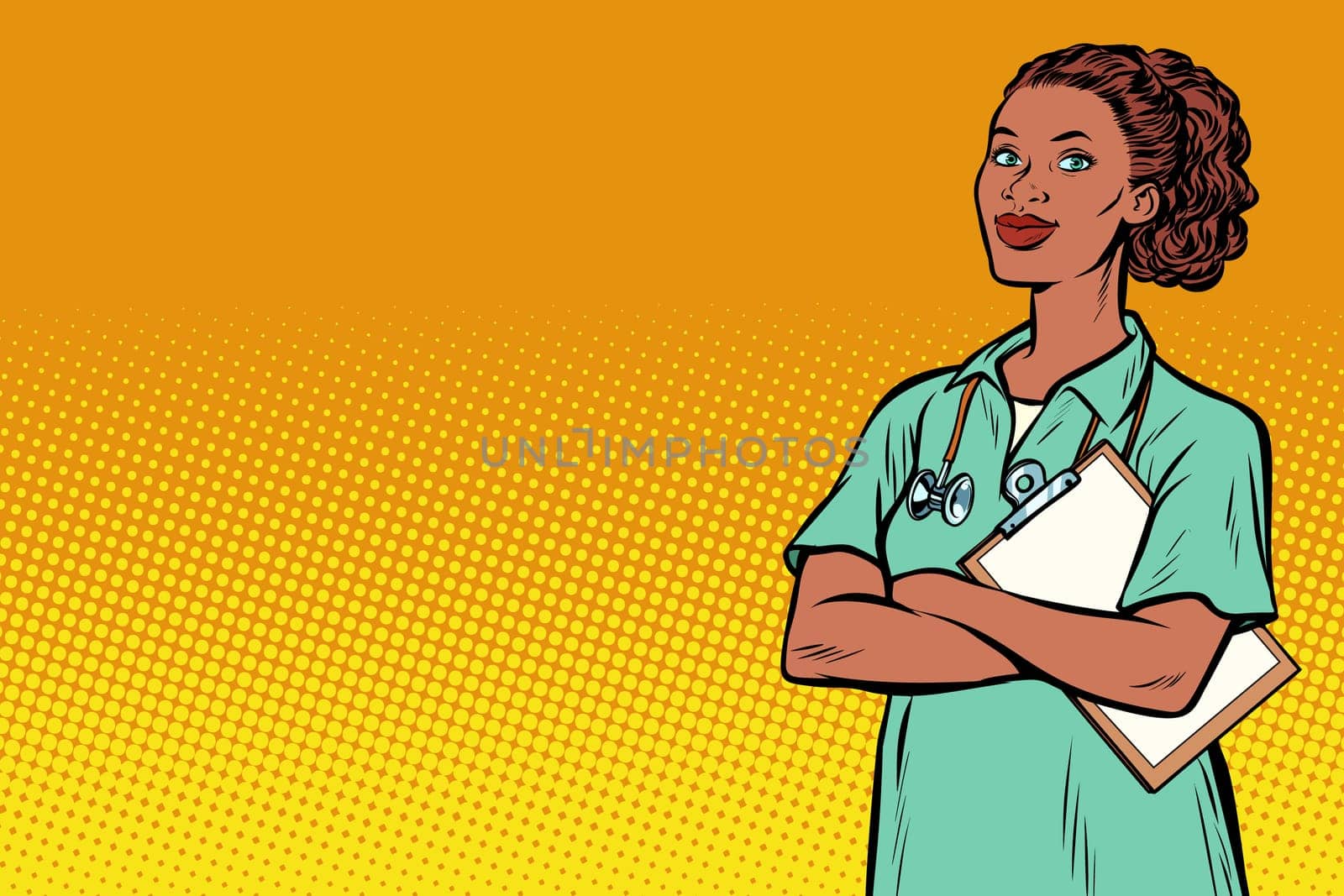 African nurse. Medicine and health. Pop art retro vector illustration vintage kitsch