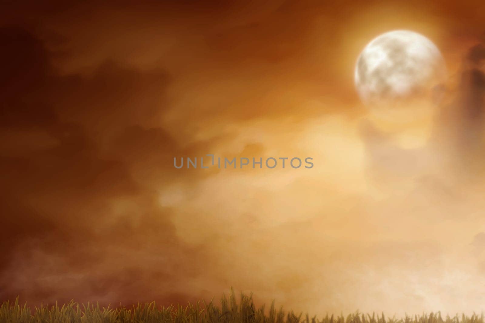 Dramatic view of moon and dark cloud on the sky. Halloween background