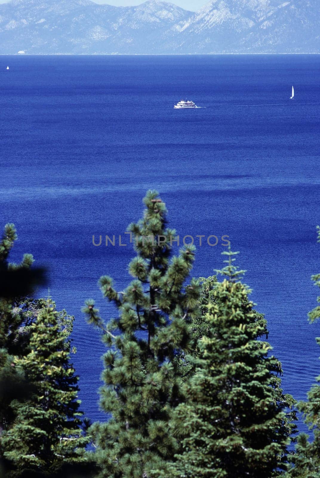 Lake Tahoe with ferry boat in California