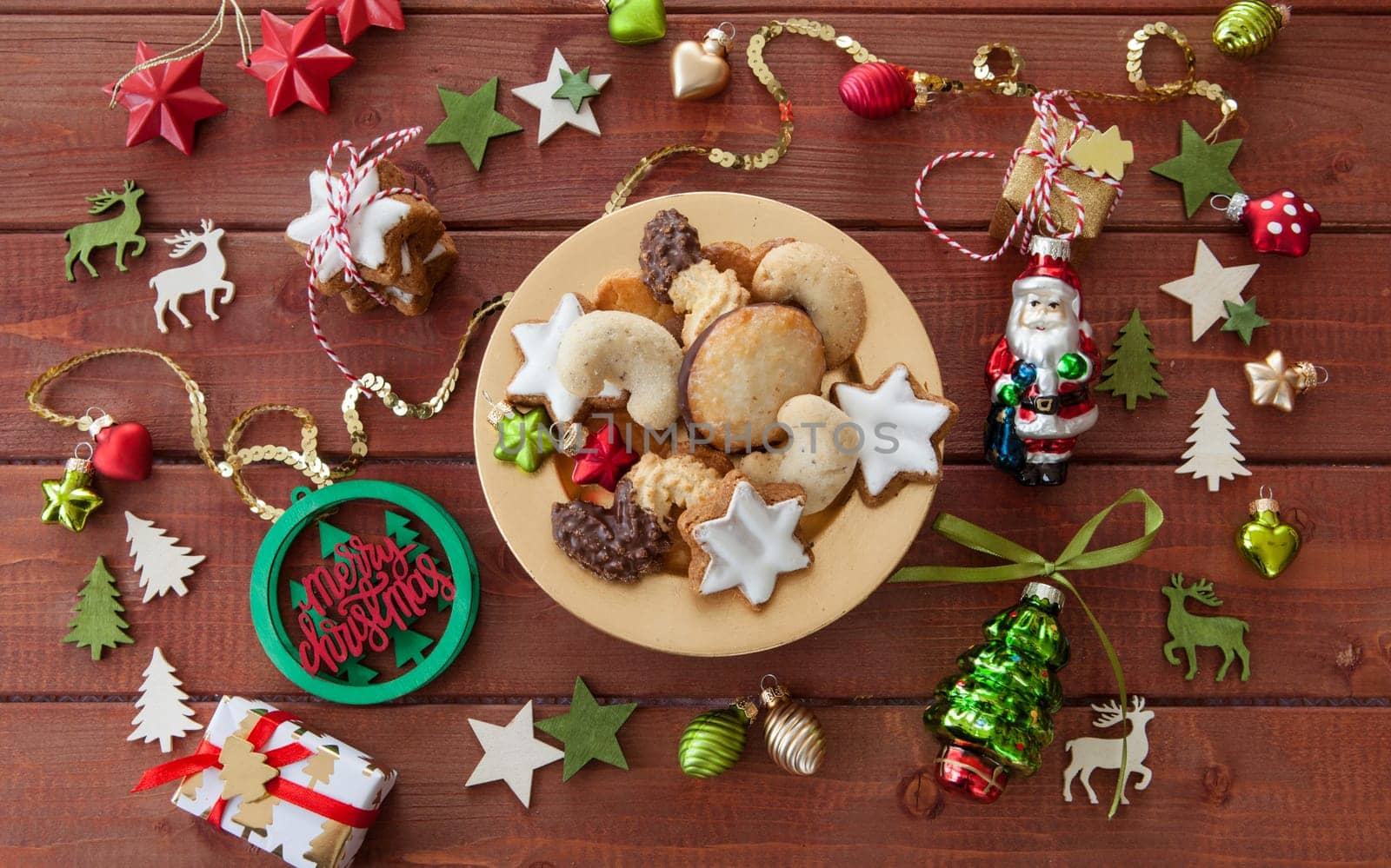 Delicious cookies and cheerful decorations for a merry christmas