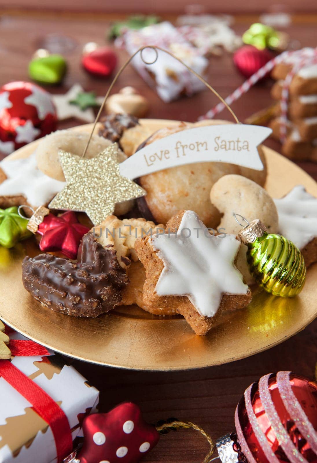 Delicious cookies and cheerful decorations for a merry christmas