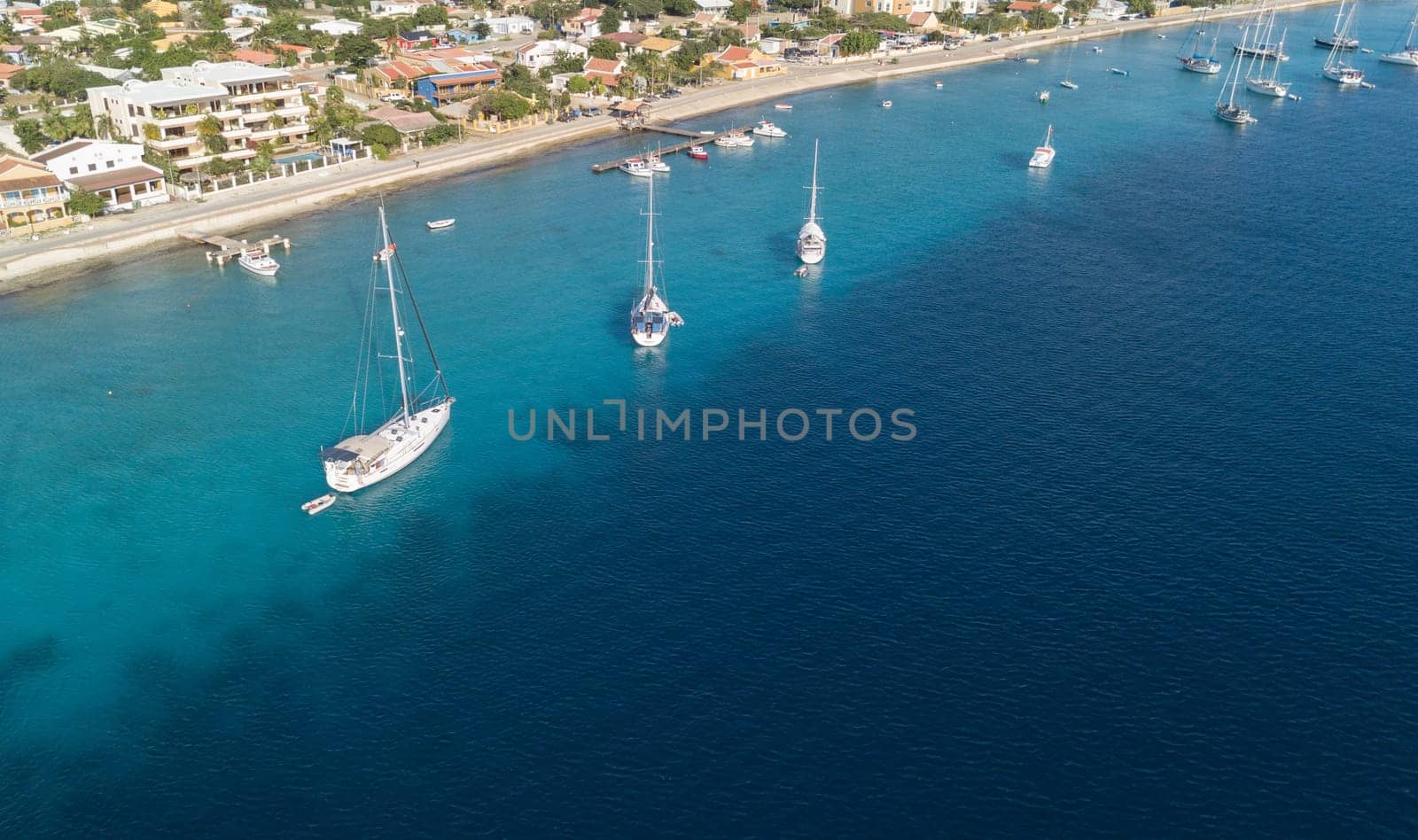 caribbean boat yacht harbor Bonaire island aerial drone top view