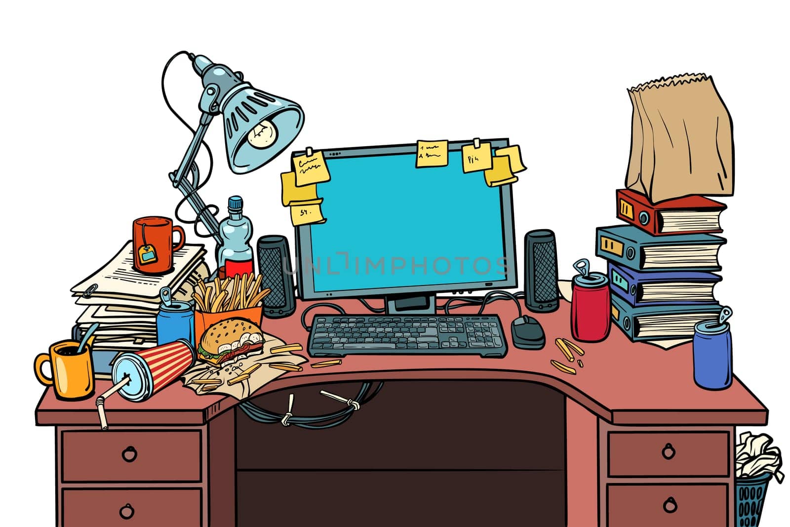 Male workplace. Isolate on white background. Pop art retro vector illustration vintage kitsch