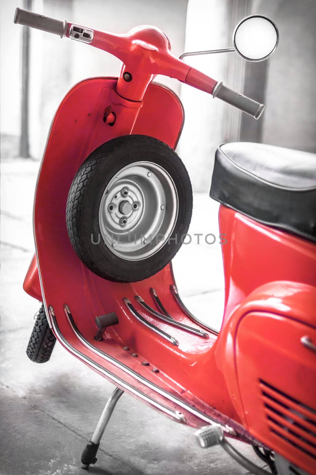 Vintage scooter parked in the garage