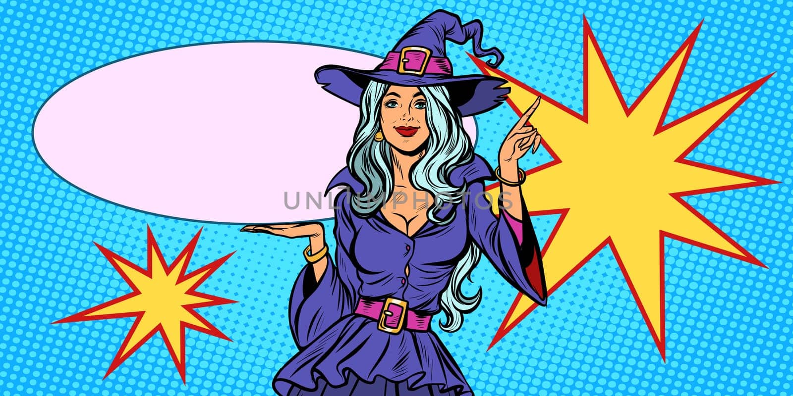 Beautiful woman in Halloween witch costume. holiday background. Pop art retro vector illustration vintage kitsch