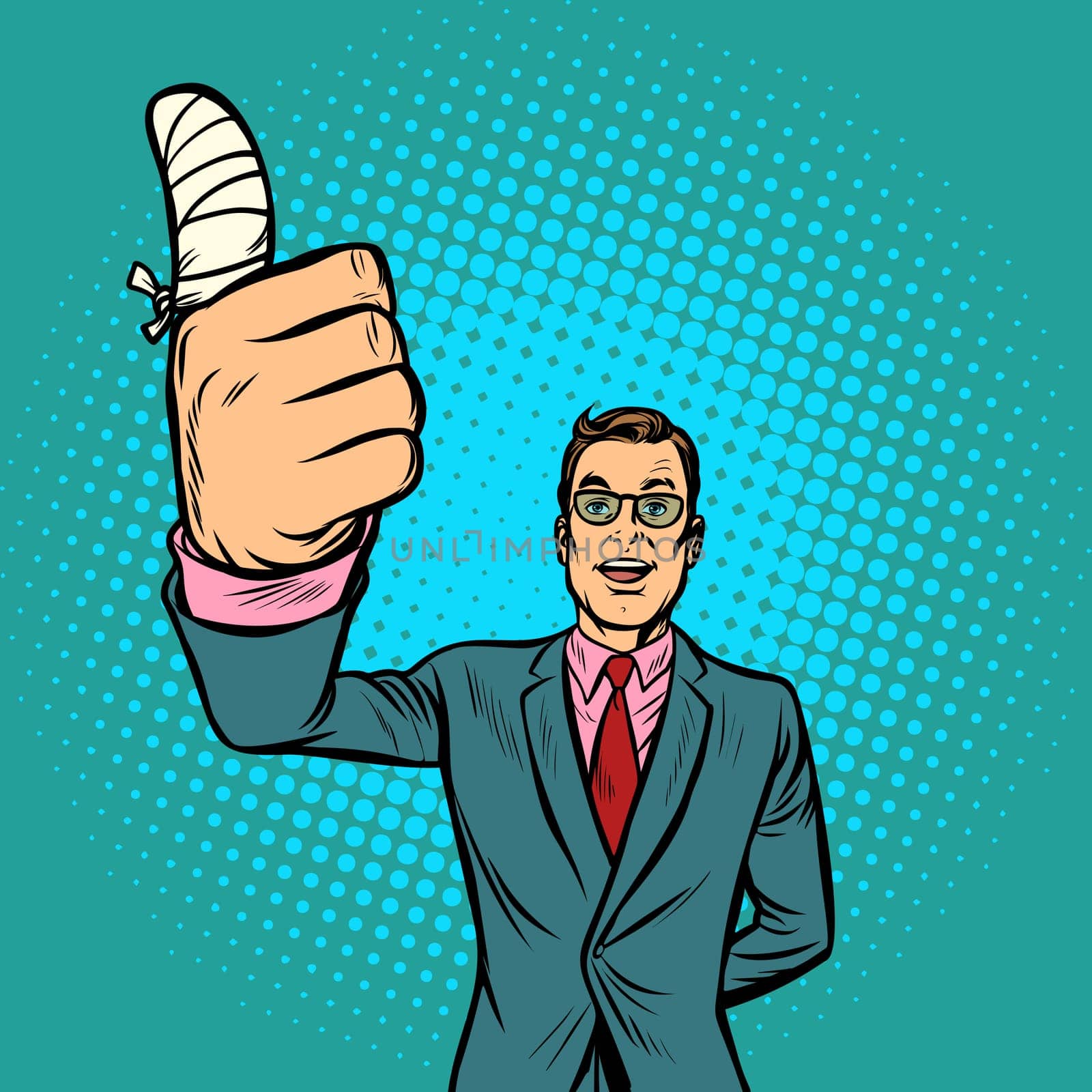 man bandaged finger. Pop art retro vector illustration vintage kitsch