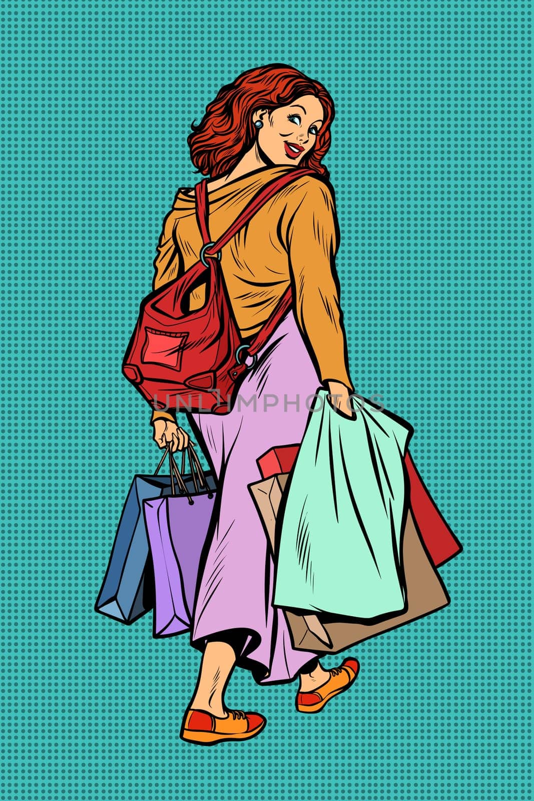 Woman goes shopping. Pop art retro vector illustration vintage kitsch