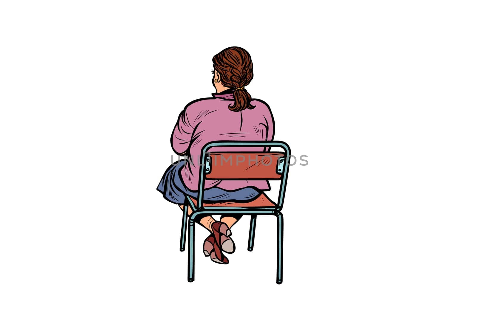 Woman back sitting on a chair. Pop art retro vector illustration vintage kitsch