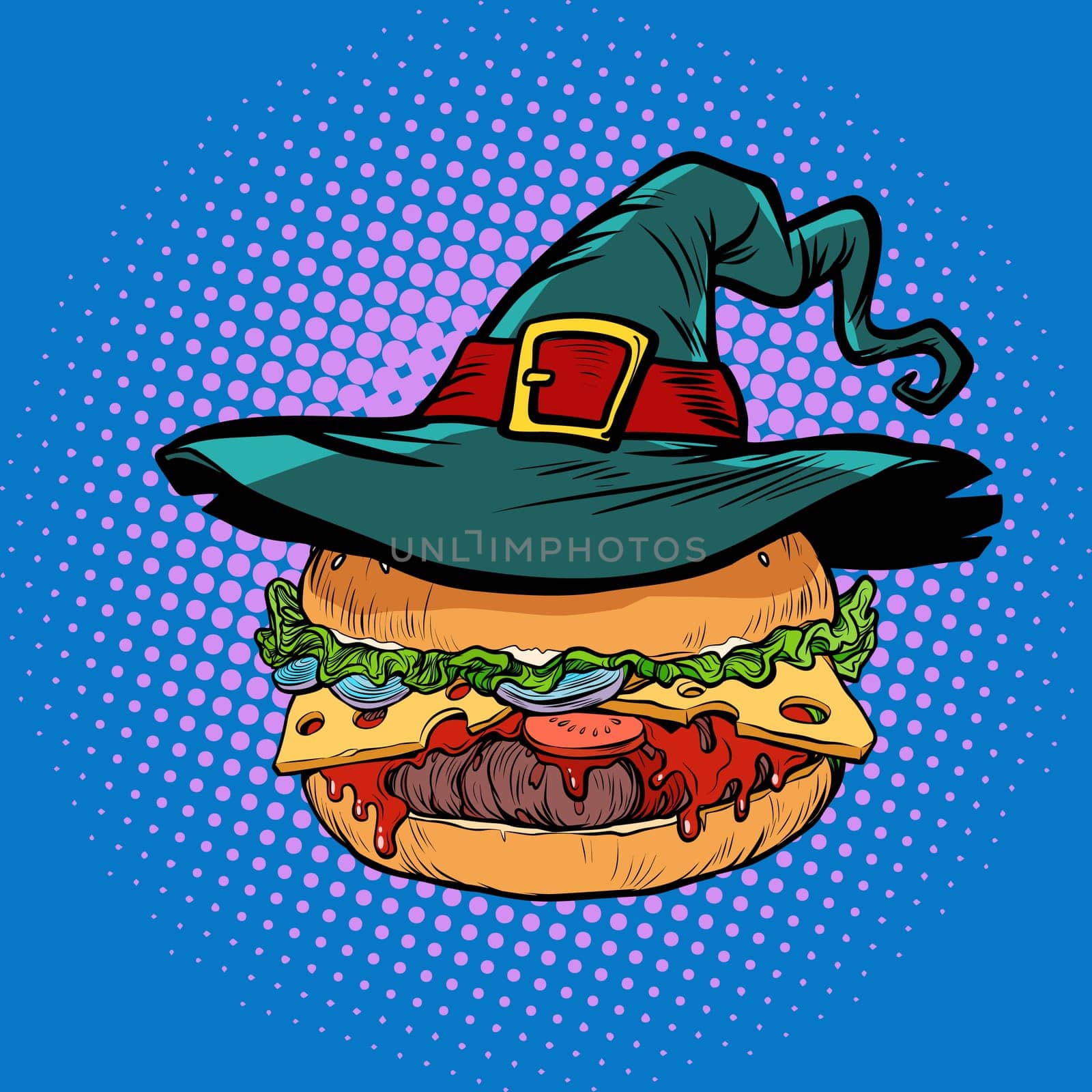 Halloween Burger, fast food holiday. Pop art retro vector illustration vintage kitsch