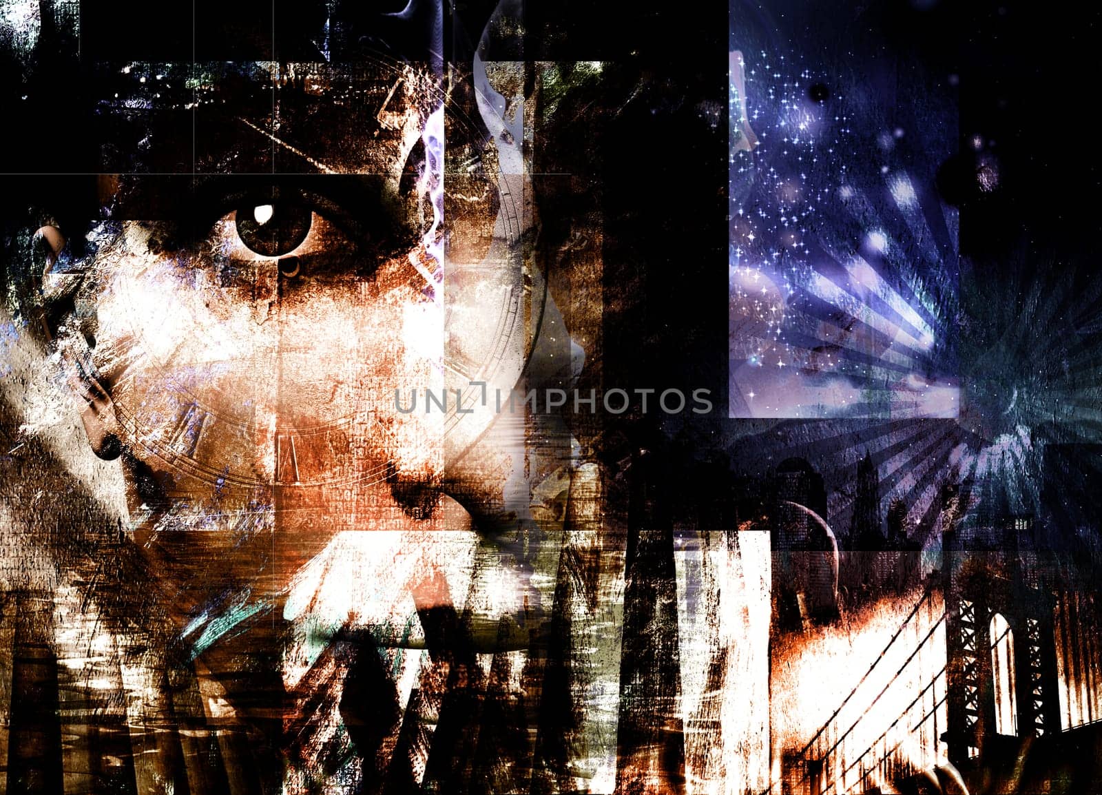Face peers out from abstract