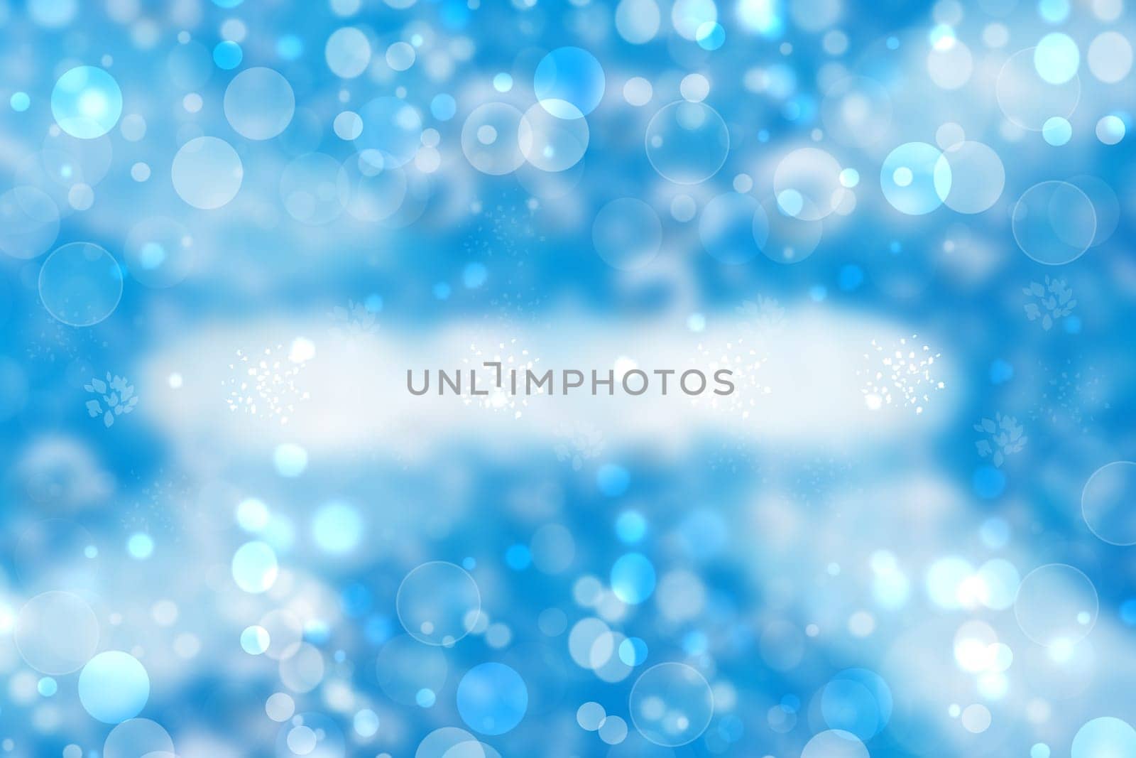 Abstract white lightening bokeh circles from unterwater bubbles. Beautiful blue illustration.