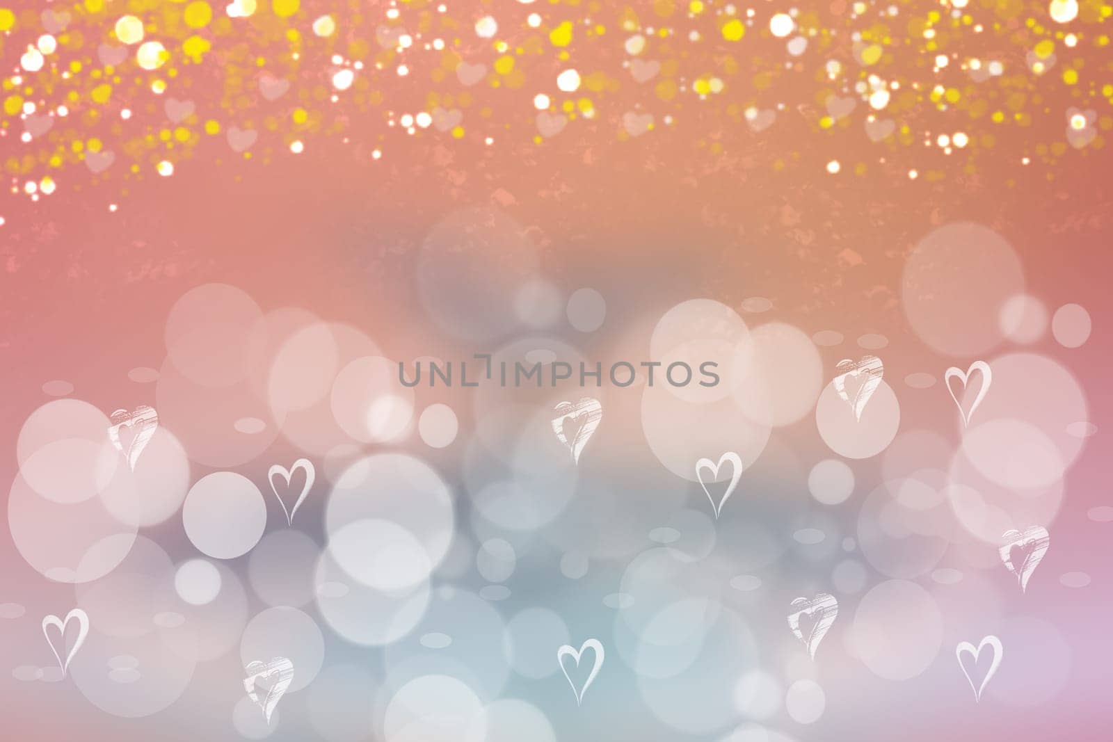 Abstract festive blur bright pink pastel background with white hearts love bokeh for valentine or wedding card. Space for design. Card concept.