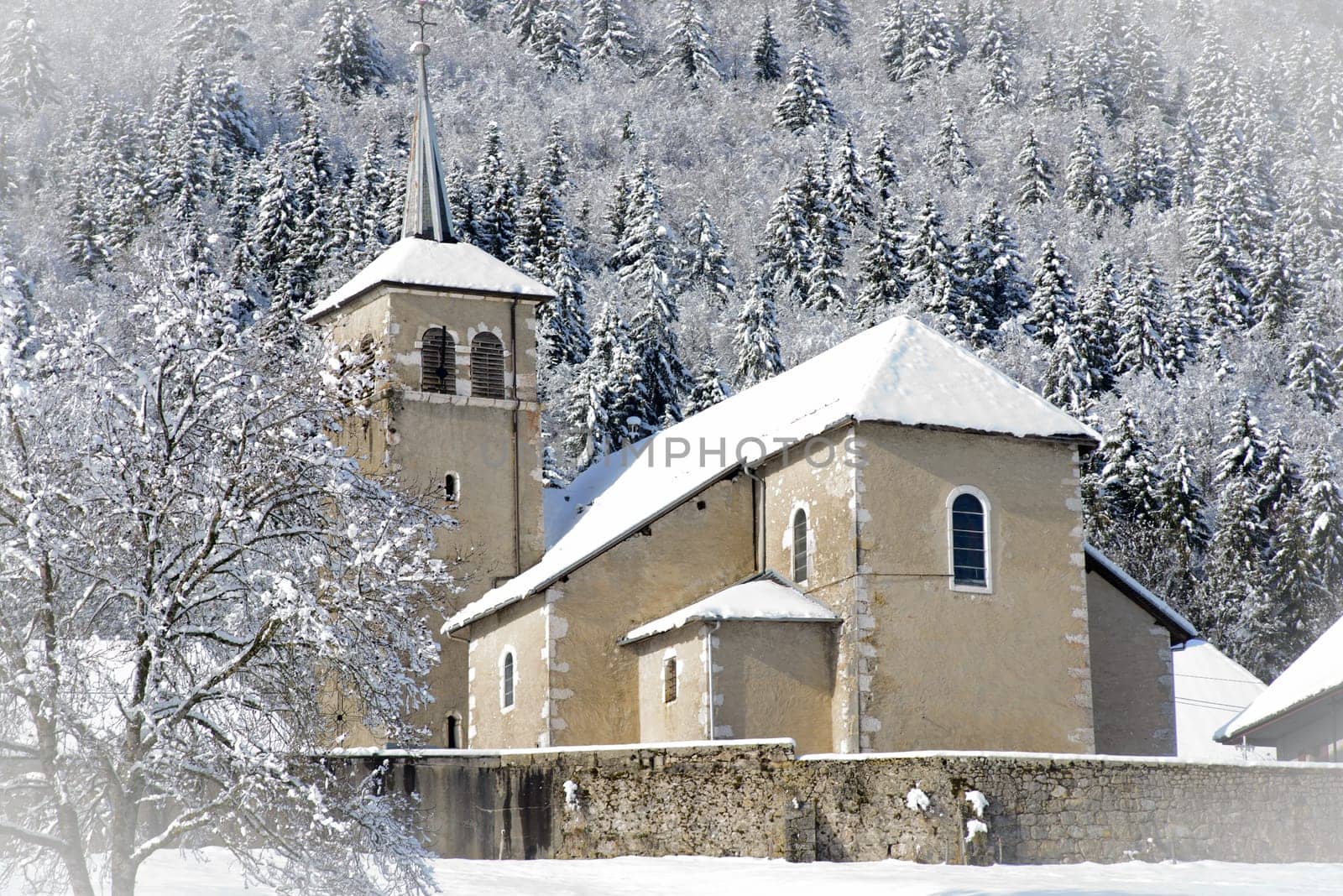 winter landscape with a old church
