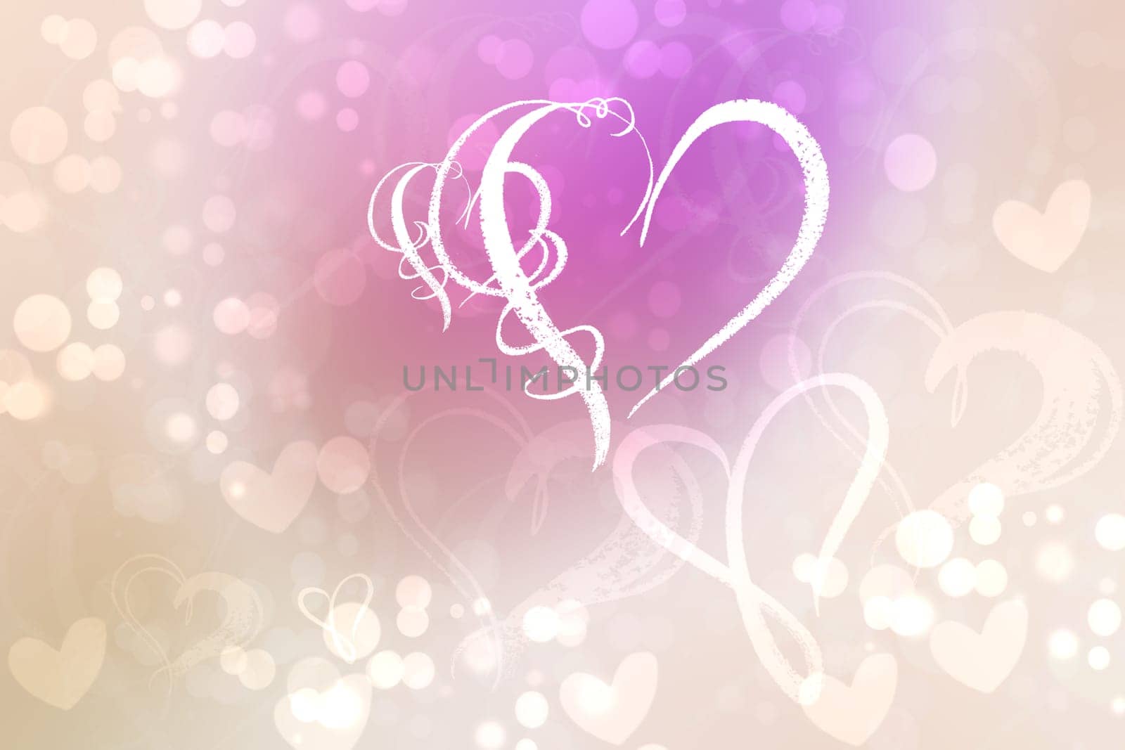 Abstract festive blur bright pink pastel background with white hearts love bokeh for valentine or wedding card. Space for design. Card concept.