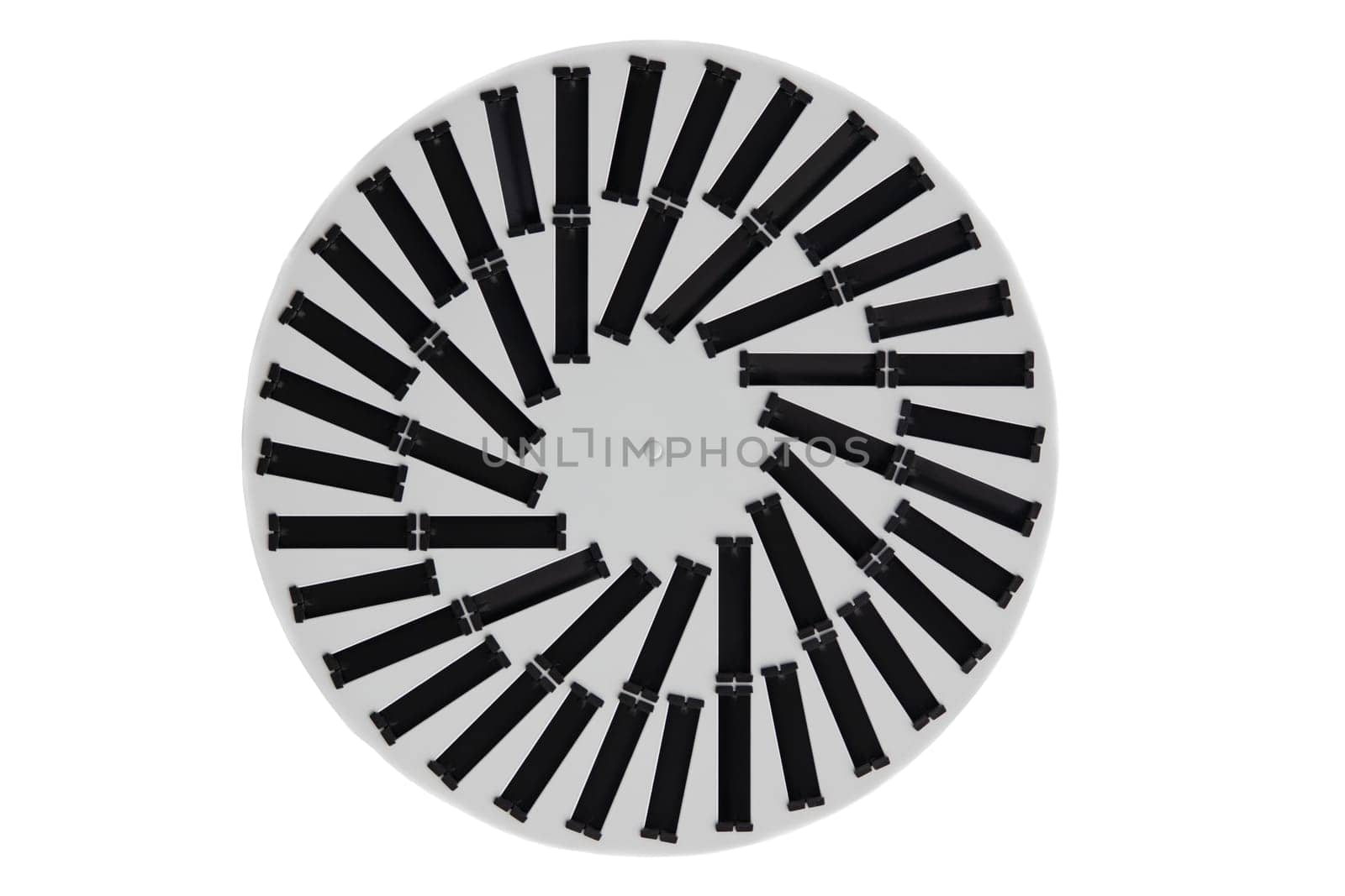 LED lamp. Top view of round black and white LED lamp. Concept energy saving.