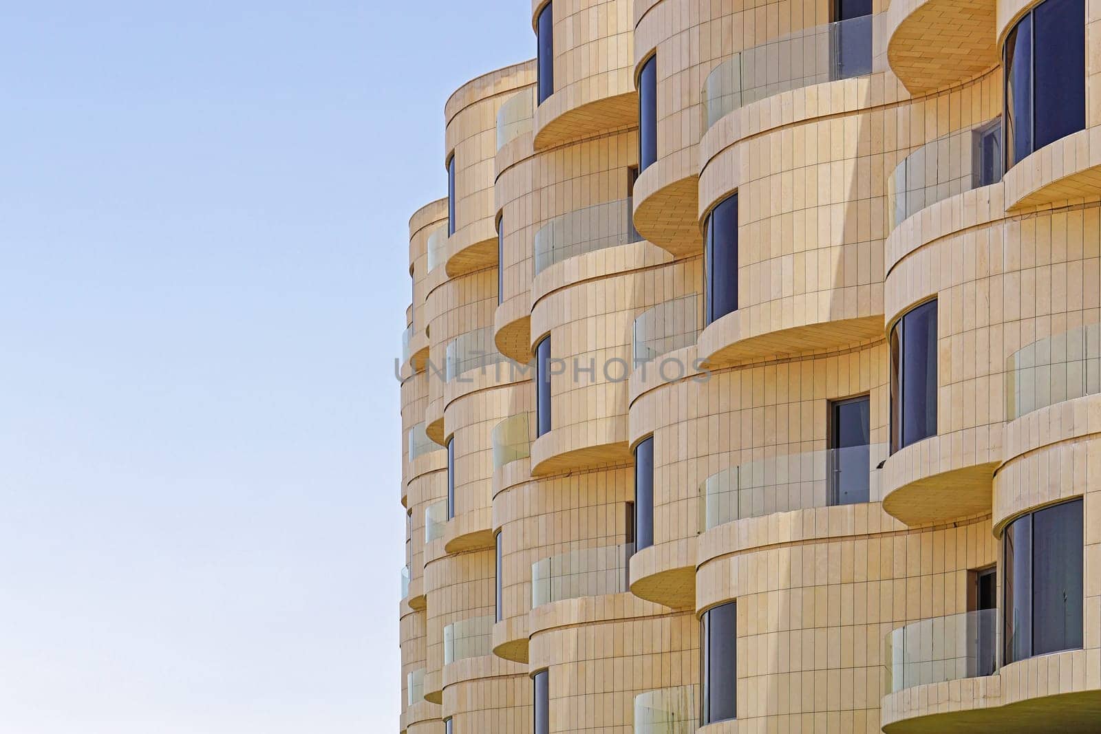 Modern new building with round balcony terrace in Kuwait