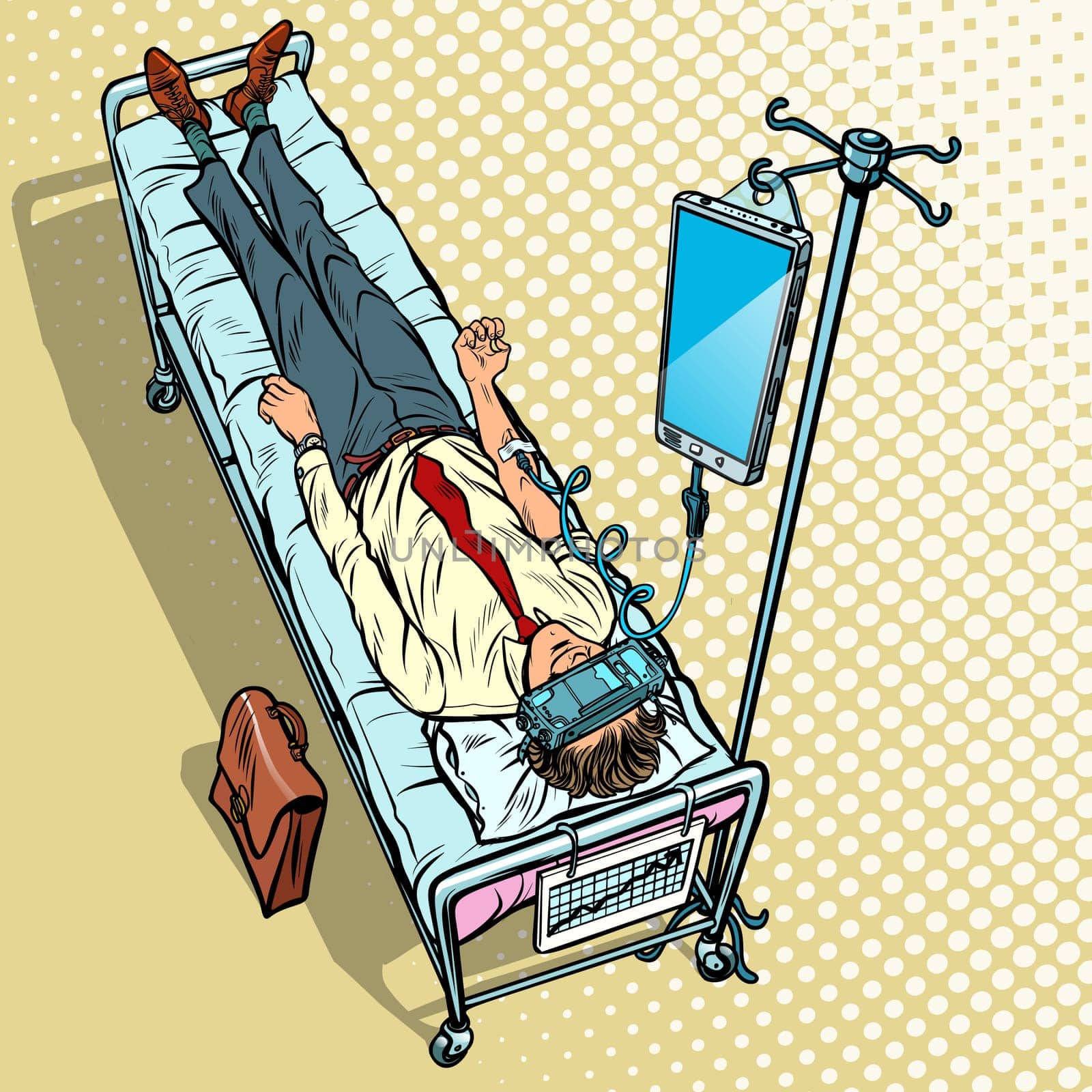 Dependency on gadgets concept. A man in virtual reality. vr glasses. Pop art retro vector illustration vintage kitsch