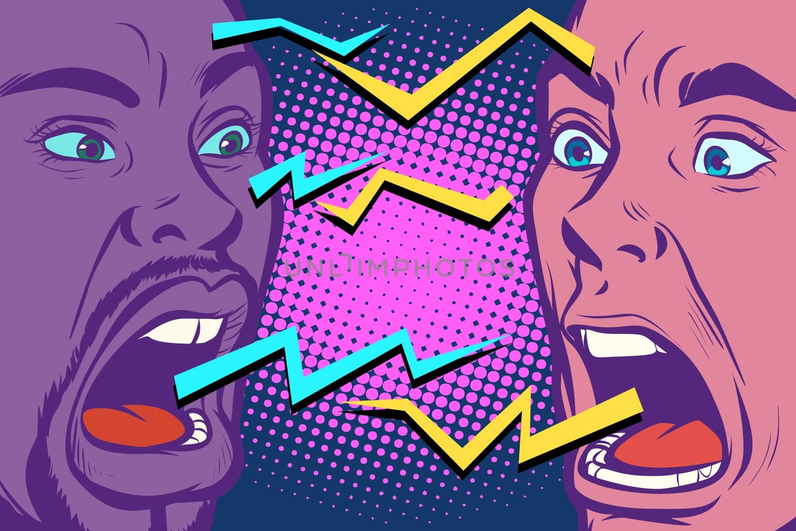 conflict. lightnings. two people are angry. Pop art retro vector illustration vintage kitsch
