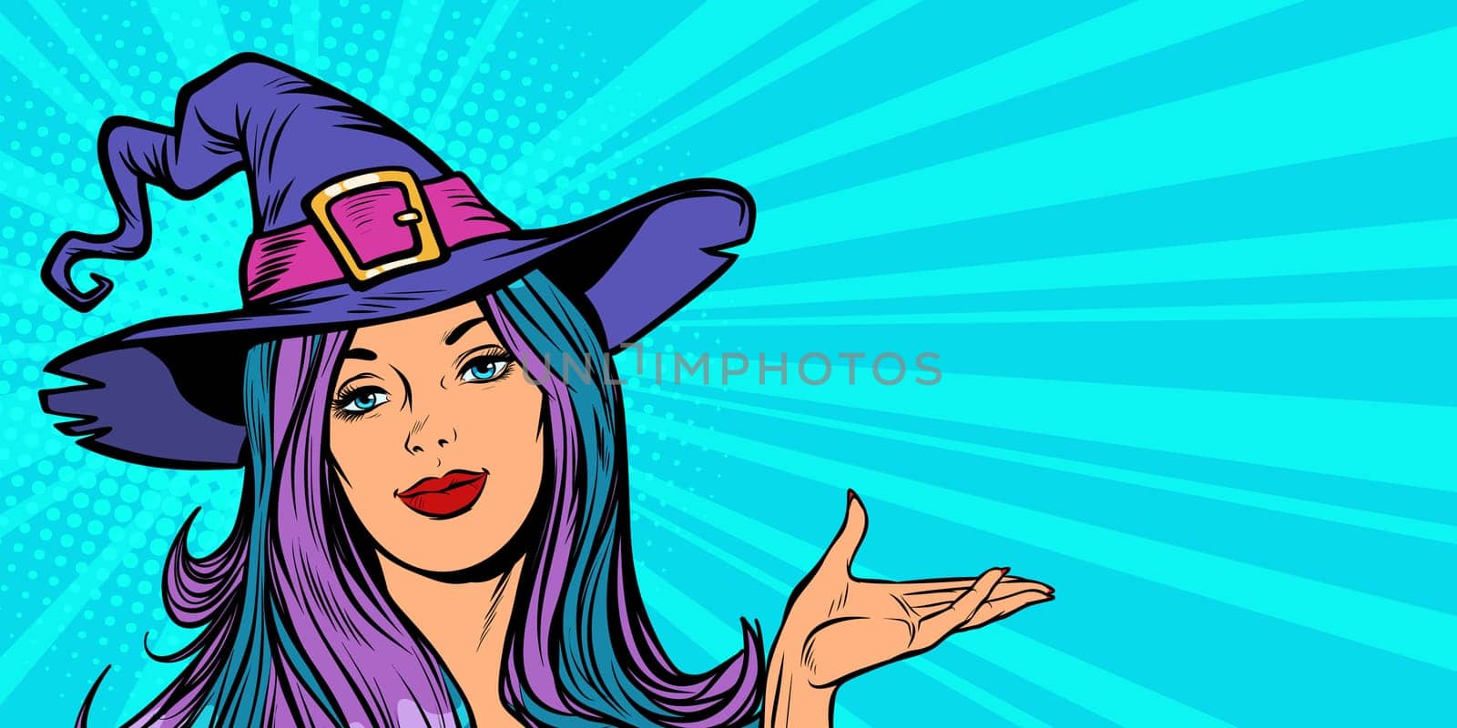 Beautiful witch. Announce Halloween Party. Pop art retro vector illustration vintage kitsch
