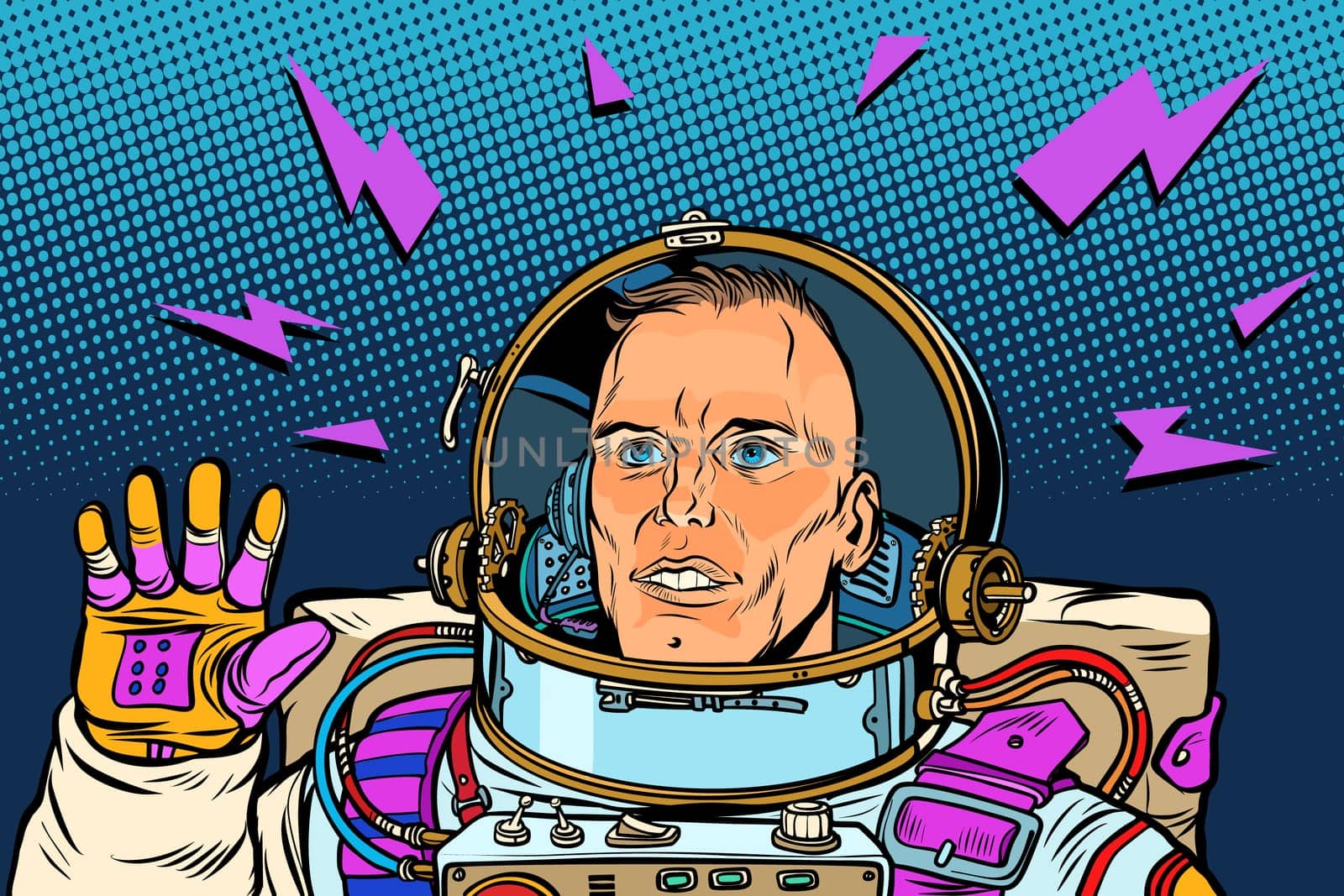 astronaut Hello gesture. Pop art retro vector illustration vintage kitsch