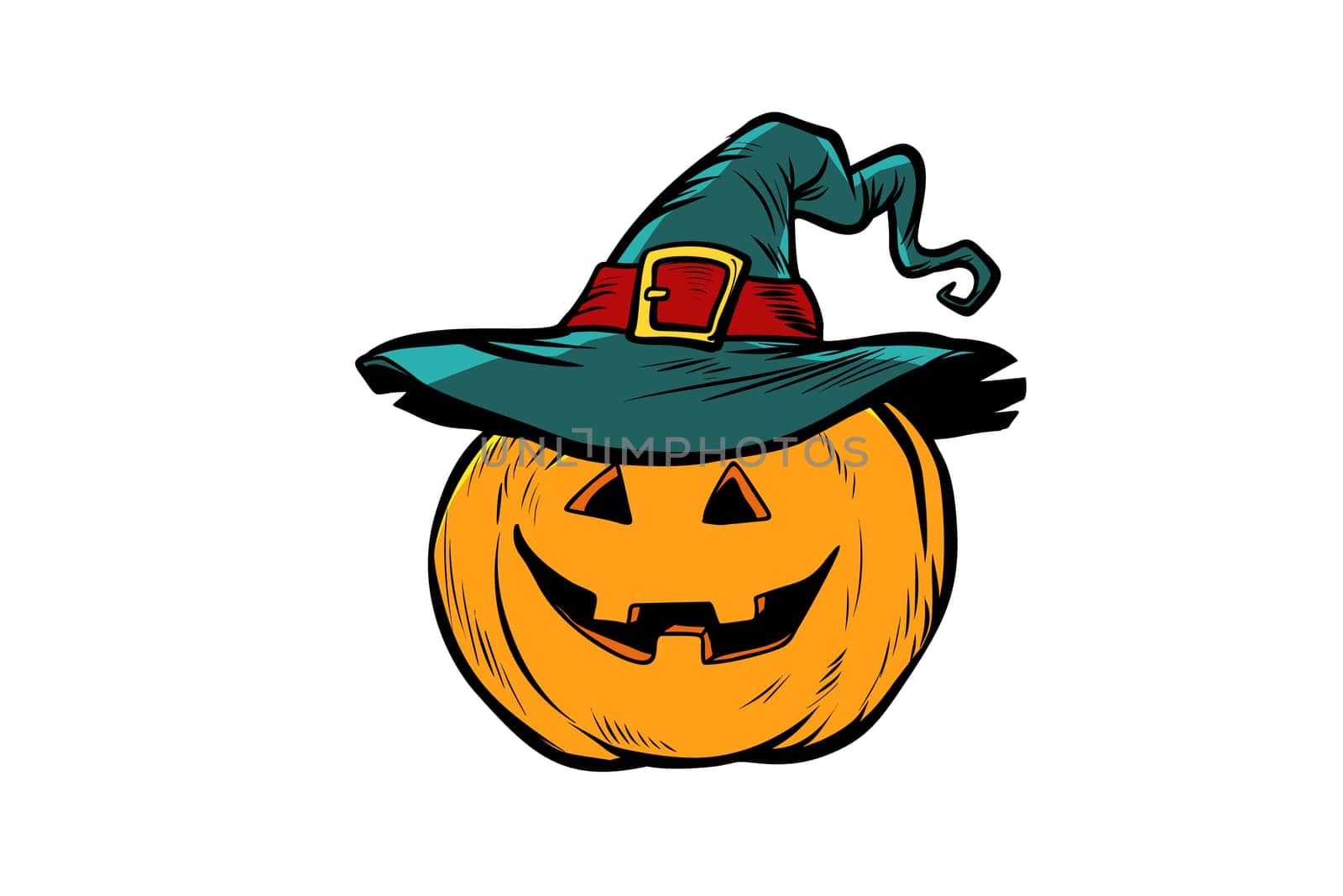 Halloween pumpkin in hat. Pop art retro vector illustration vintage kitsch