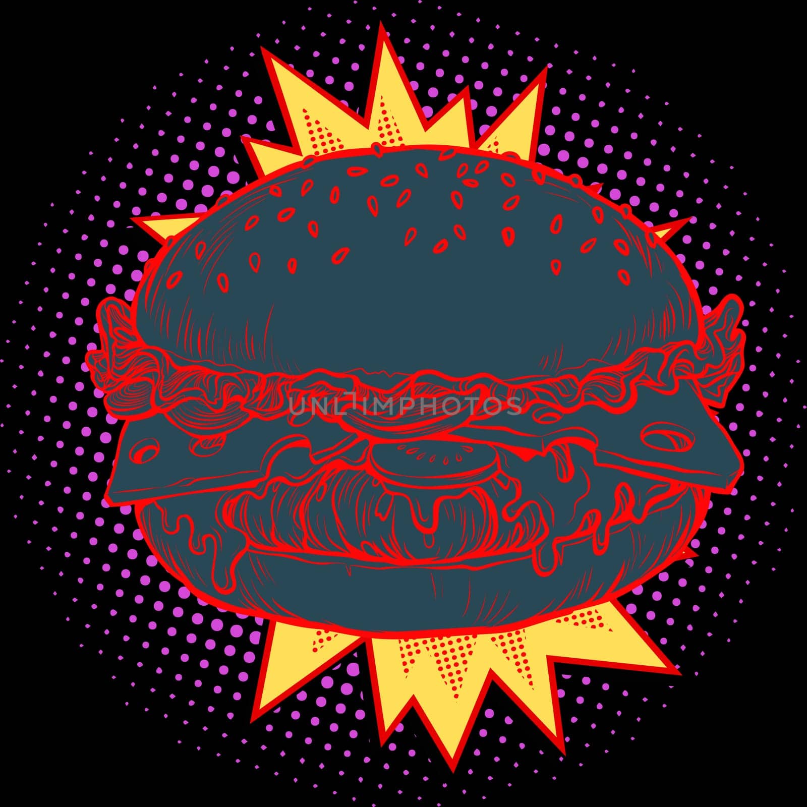 silhouette Burger, fast food restaurant. Pop art retro vector illustration vintage kitsch