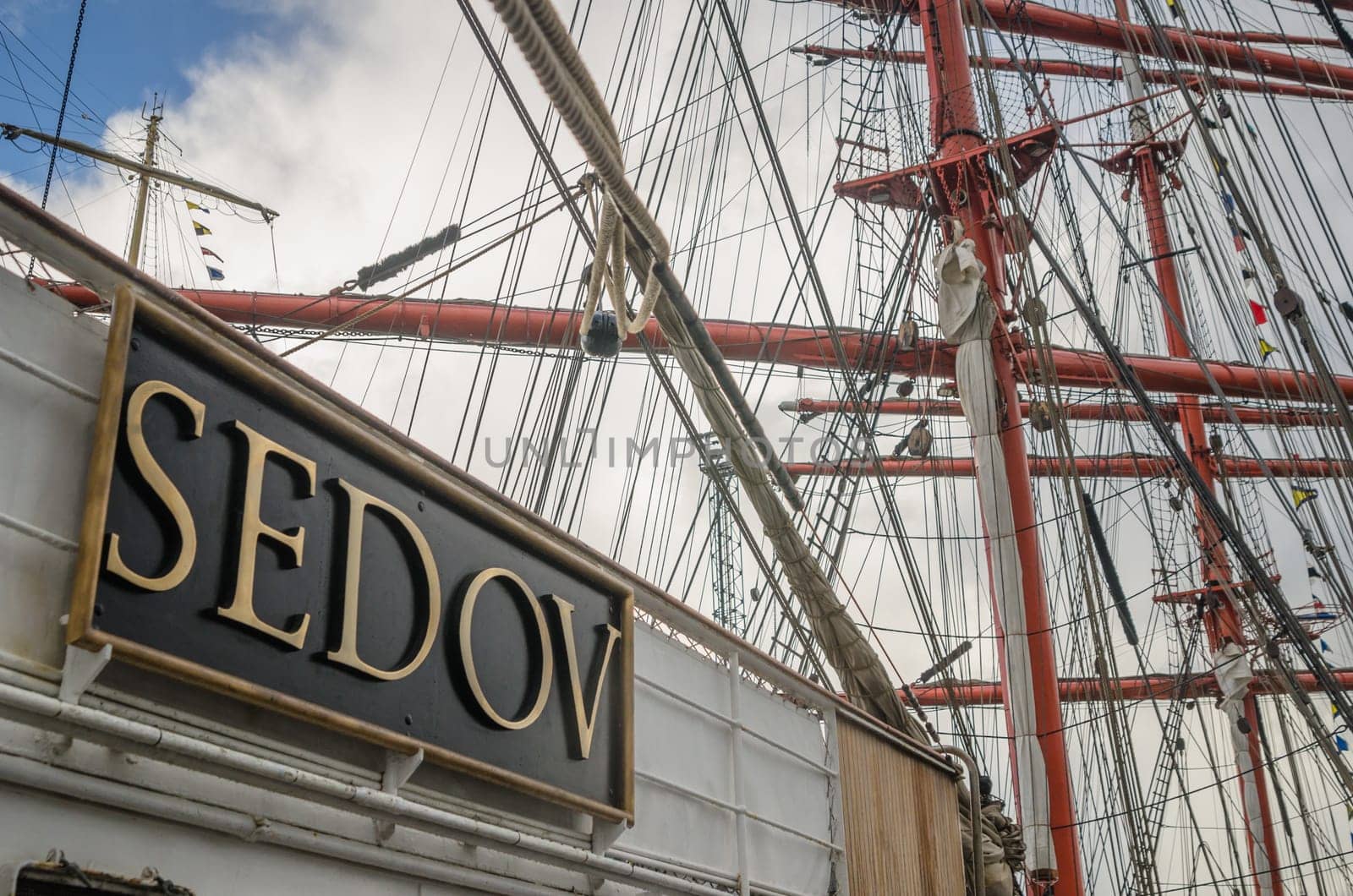 TALLINN, ESTONIA - SEPTEMBER 23, 2018. The Russian barque "Sedov"" sail training vessel in Tallinn port."