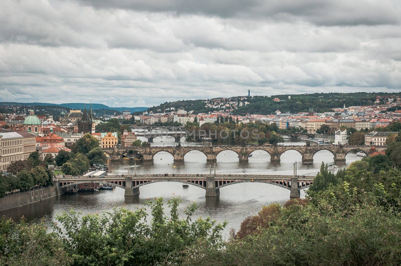 View of the bridges of historical Prague