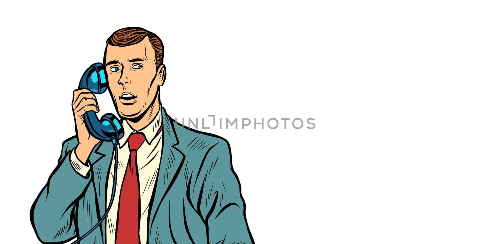 man talking on a retro phone. Isolate on white background. Pop art retro vector illustration vintage kitsch