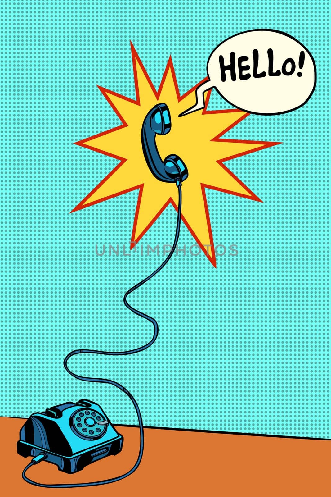 retro phone Hello. Pop art vector illustration vintage kitsch