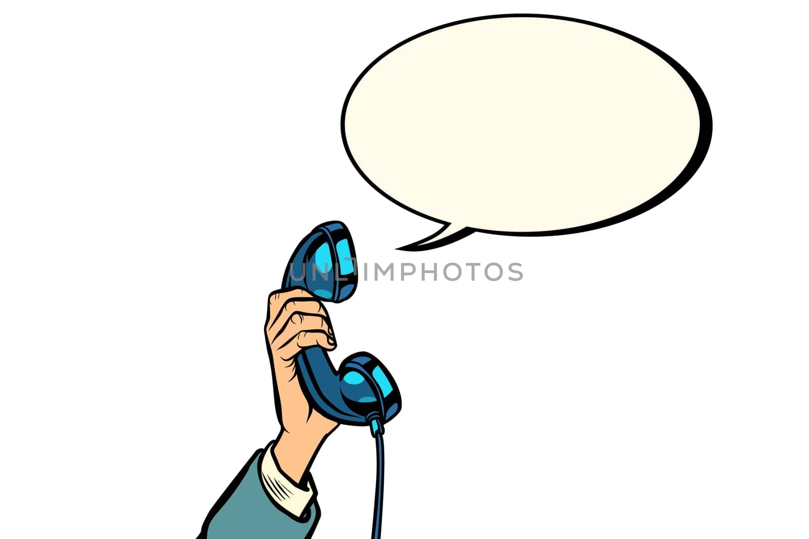 retro phone handset in male hand. Pop art vector illustration vintage kitsch