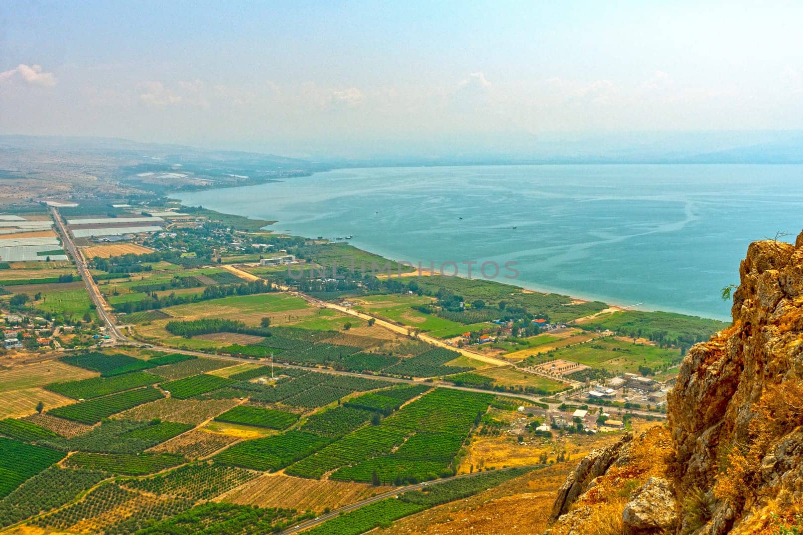 View of Sea of Galilee from above on Mount Arbel in Israel