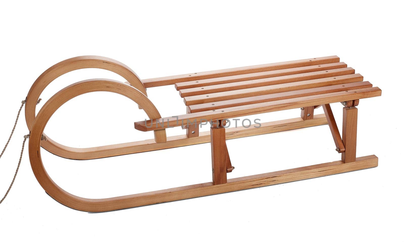 Wooden sledge isolated on white background.