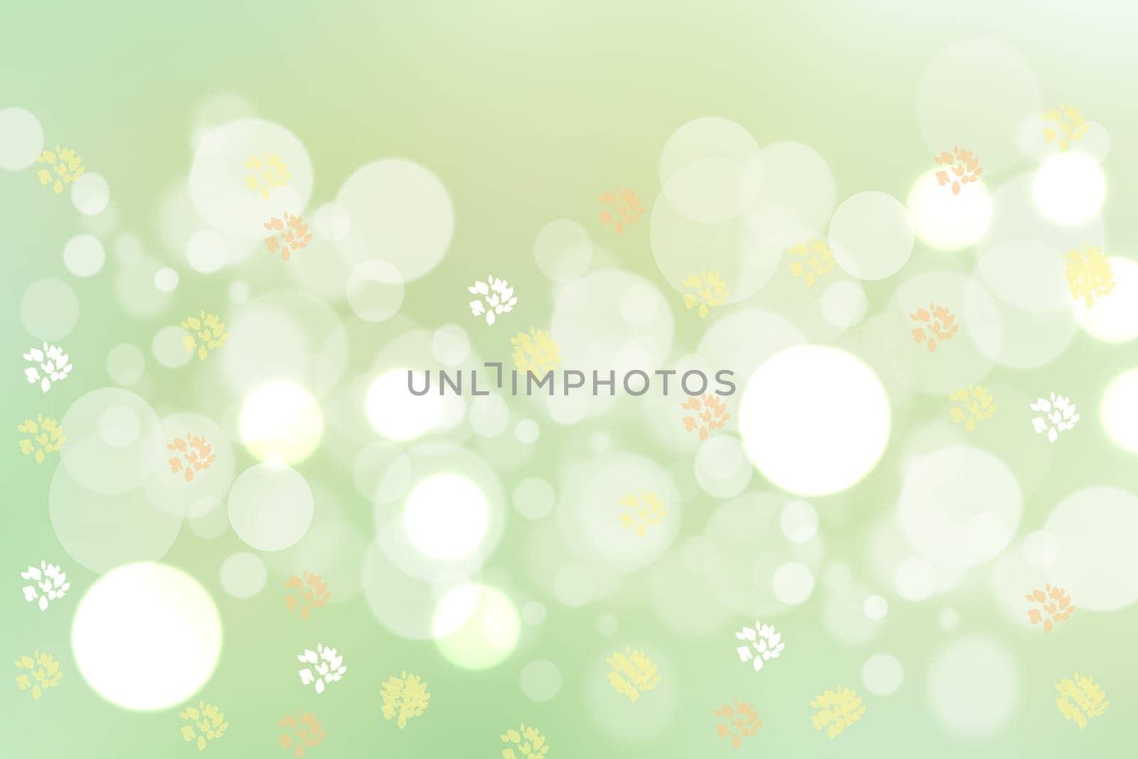 Abstract bright green valentine background texture with white blurred bokeh lights. Card concept. Space for your design.