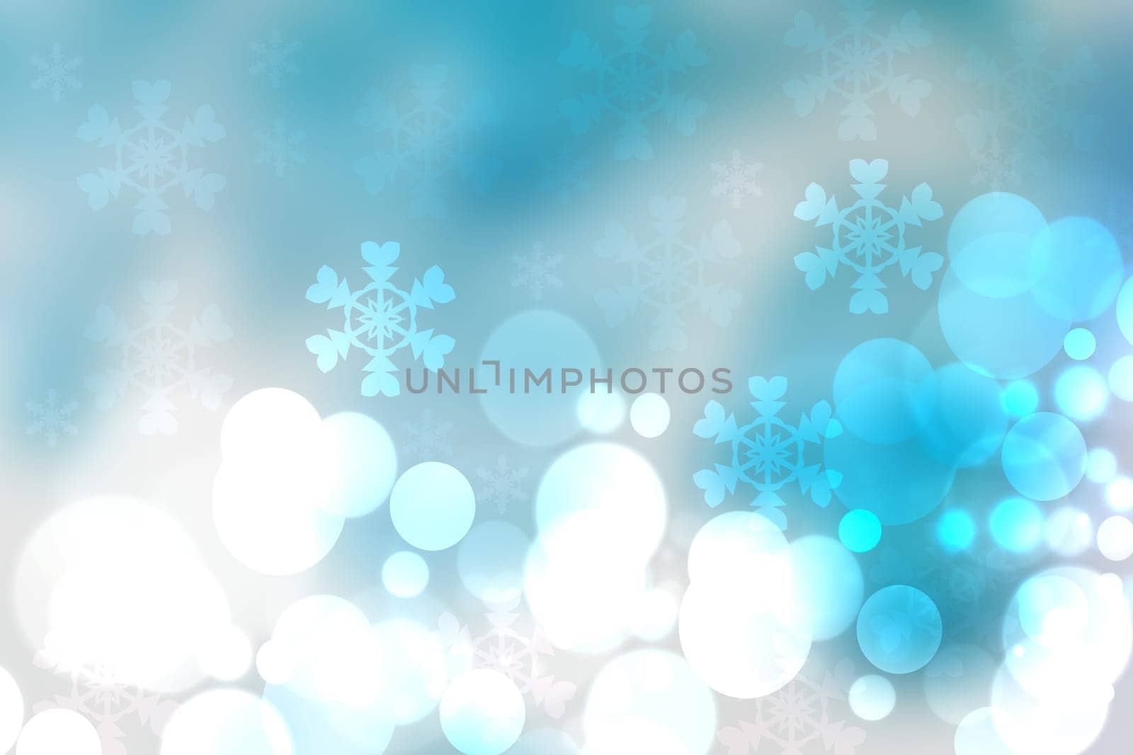 Abstract blurred festive winter christmas or Happy New Year background with shiny blue and white bokeh lighted snow landscape. Space for your design. Card concept.