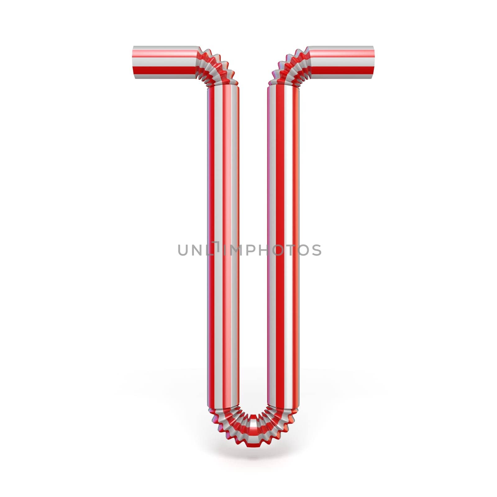 Drinking straw font Letter T 3D render illustration isolated on white background