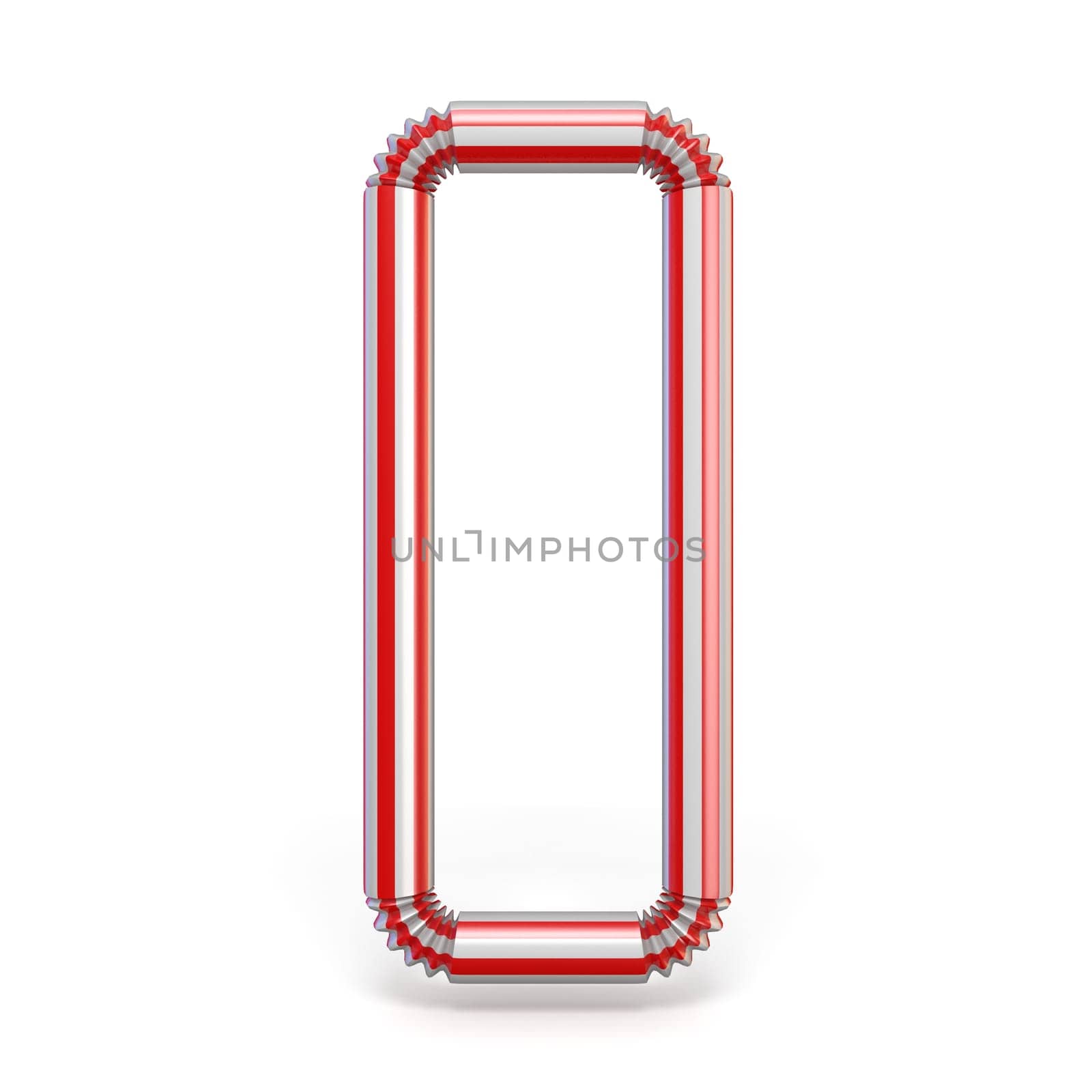 Drinking straw font Letter O 3D render illustration isolated on white background