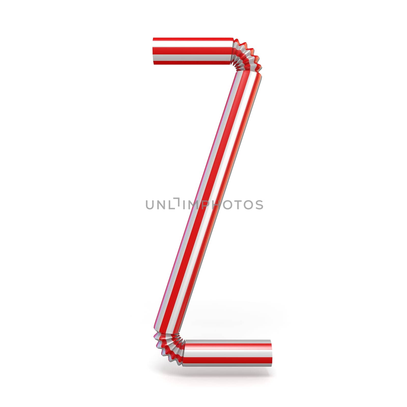 Drinking straw font Letter Z 3D render illustration isolated on white background