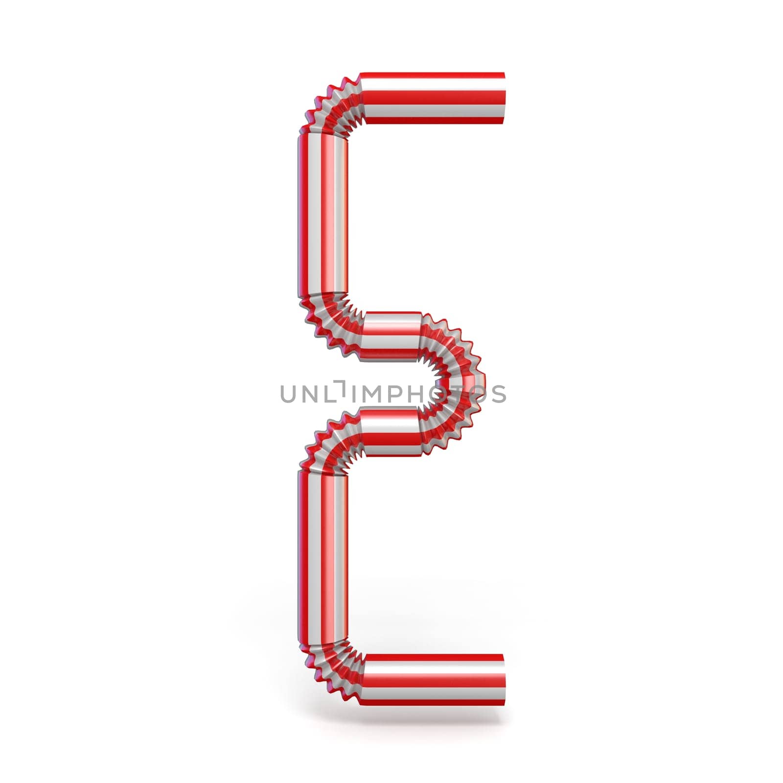 Drinking straw font Letter E 3D render illustration isolated on white background