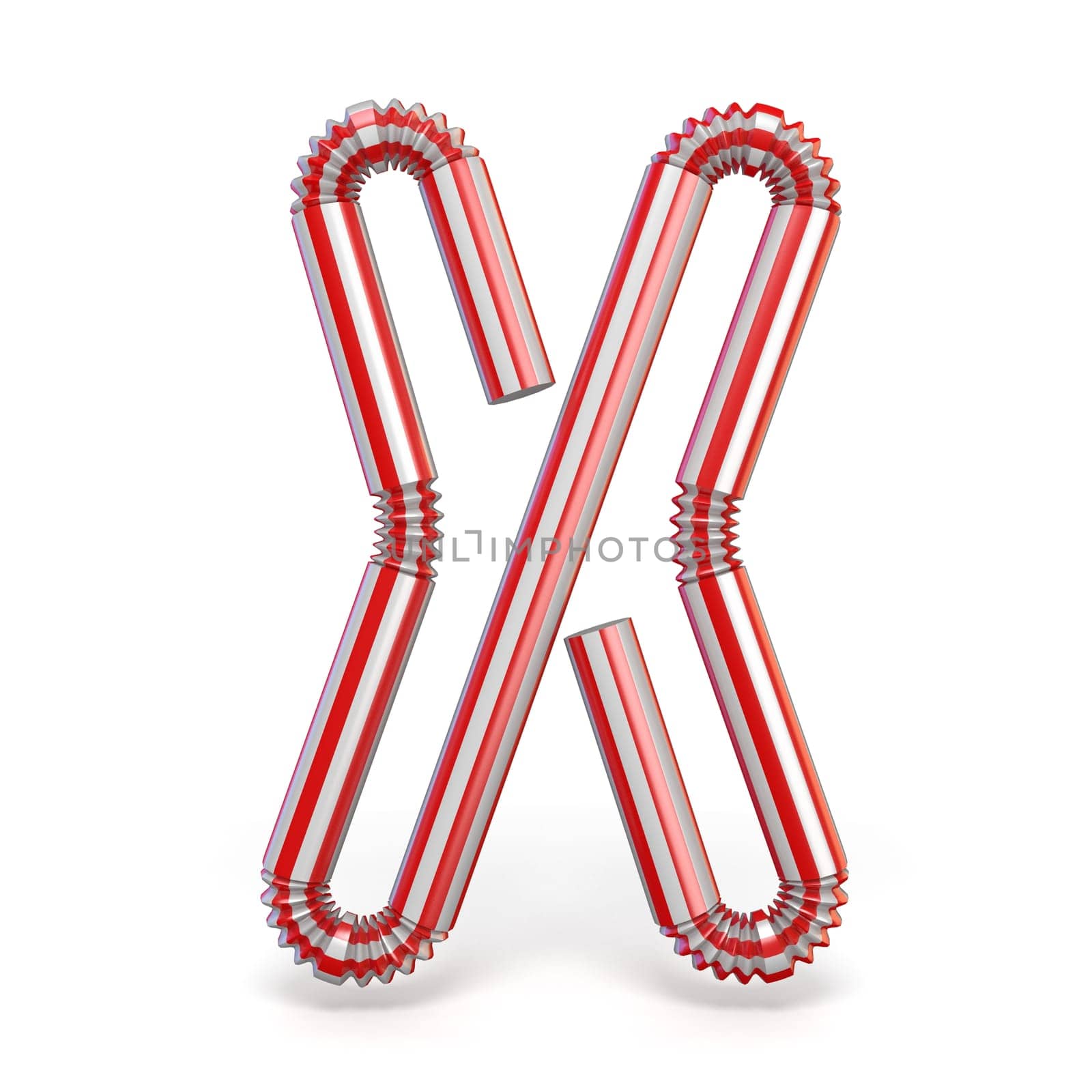 Drinking straw font Letter X 3D render illustration isolated on white background