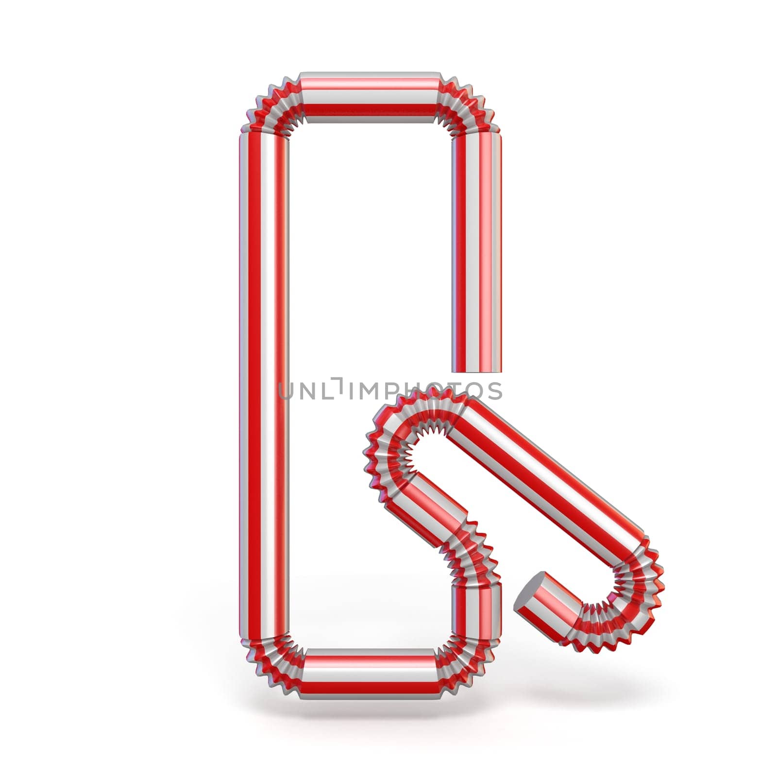 Drinking straw font Letter Q 3D render illustration isolated on white background