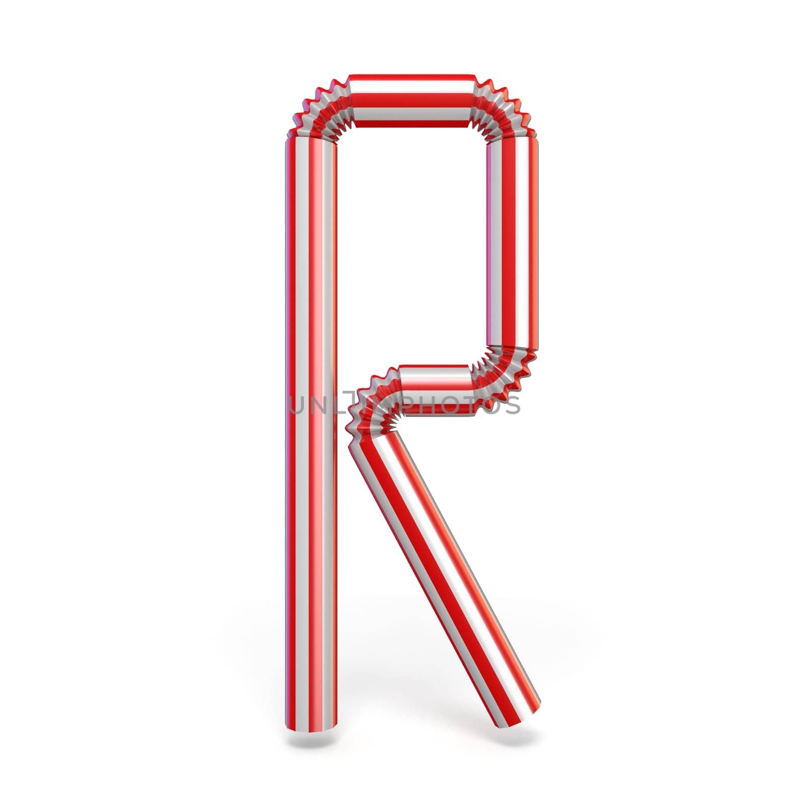 Drinking straw font Letter R 3D render illustration isolated on white background